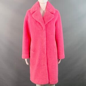 STAND STUDIO Size XS Camille Cocoon Pink Polyester Faux Fur Notch Lapel Coat
